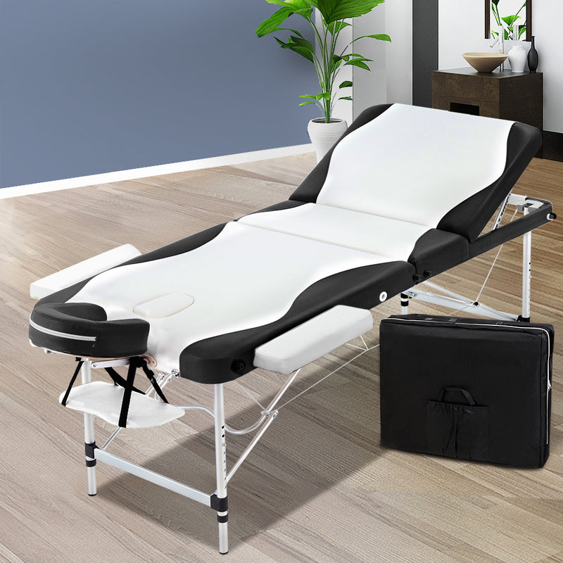 Zenses 3 Fold Portable Aluminium Massage Table - Black & White - Sale Now