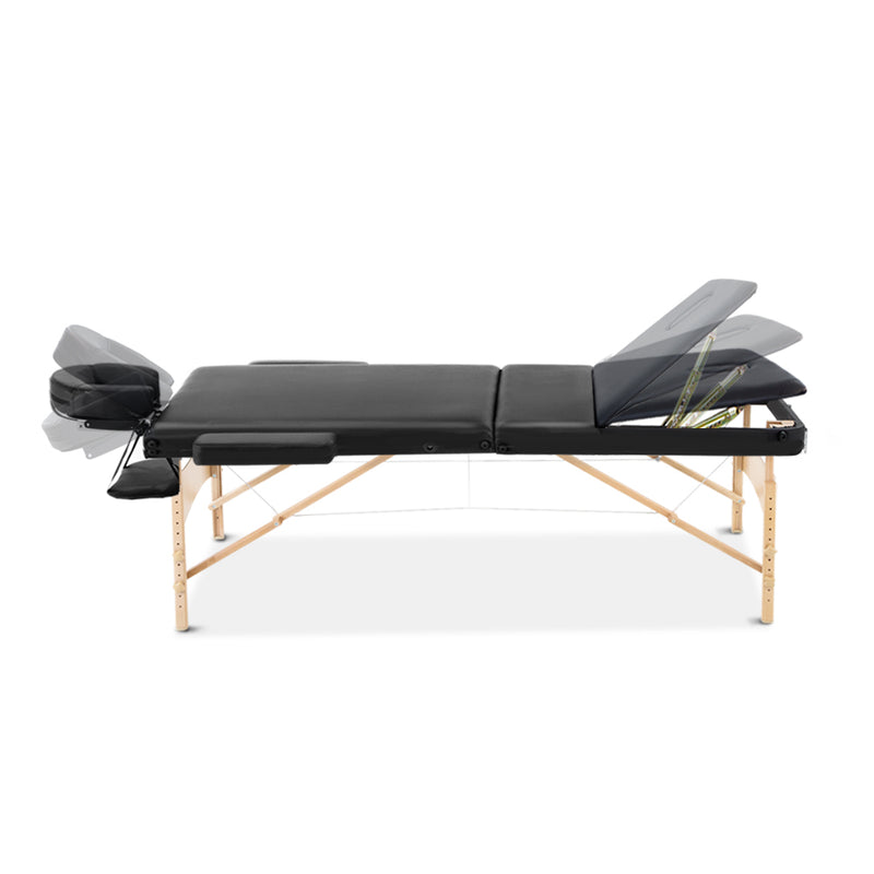 Zenses 60cm Wide Portable Wooden Massage Table 3 Fold Treatment Beauty Therapy Black - Sale Now