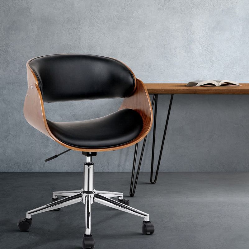 Artiss Wooden & PU Leather Office Desk Chair - Black - Sale Now
