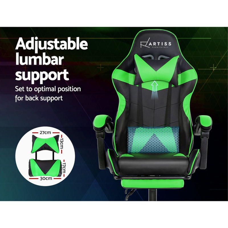 Artiss Office Chair Gaming Chair Computer Chairs Recliner PU Leather Seat Armrest Footrest Black Green - Sale Now