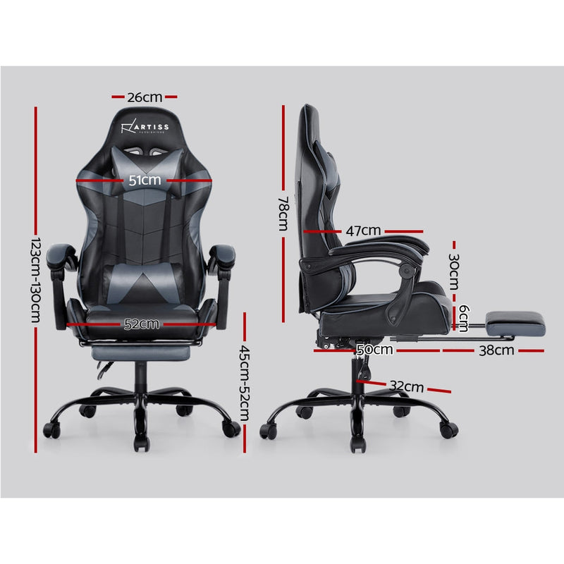 Artiss Office Chair Gaming Chair Computer Chairs Recliner PU Leather Seat Armrest Footrest Black Grey - Sale Now