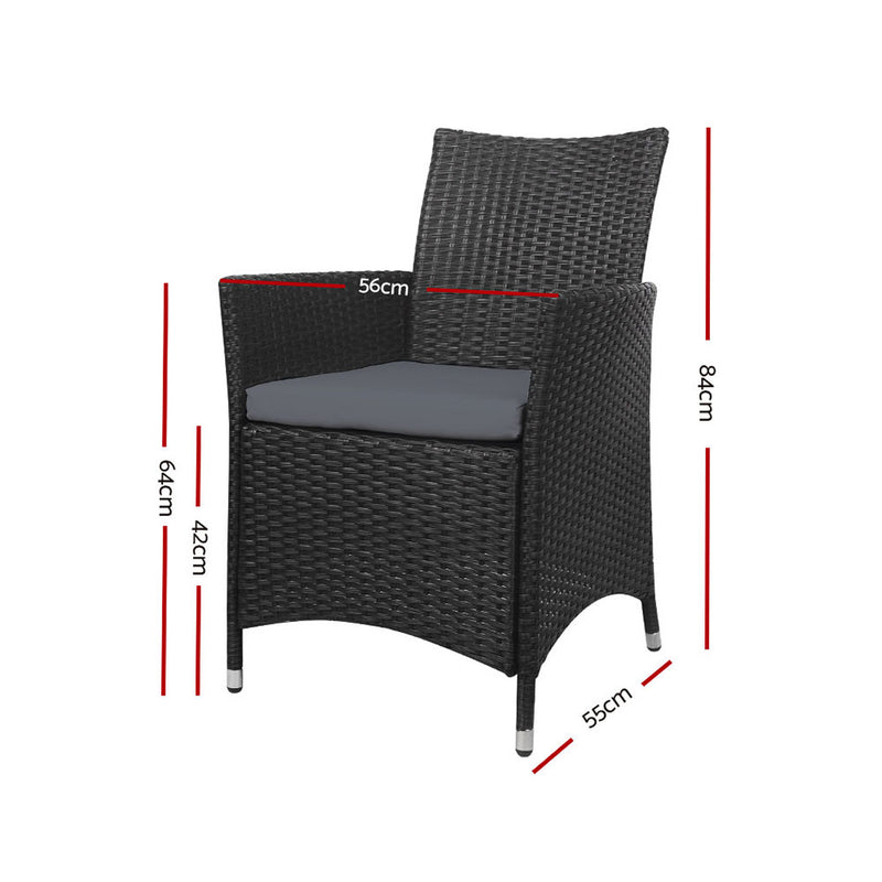 Set of 2 Outdoor Bistro Set Chairs Patio Furniture Dining Wicker Garden Cushion Gardeon - Sale Now