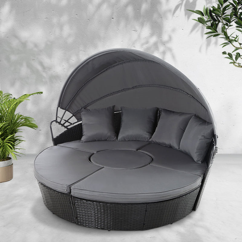 Gardeon Outdoor Lounge Setting Sofa Patio Furniture Wicker Garden Rattan Set Day Bed Black - Sale Now