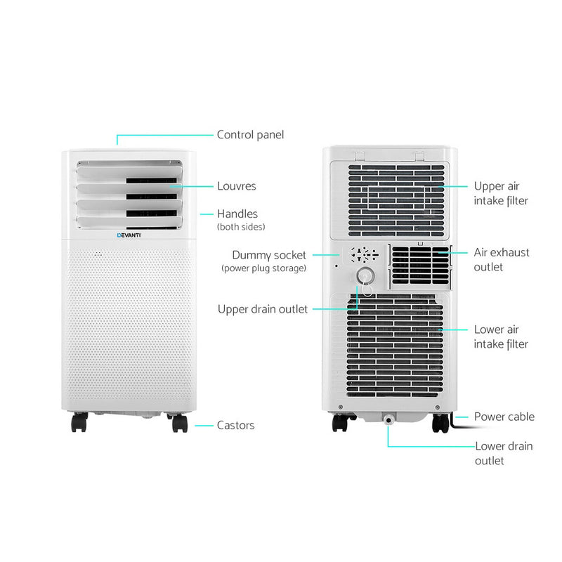 Devanti Portable Air Conditioner Cooling Mobile Fan Cooler Dehumidifier White 2000W - Sale Now