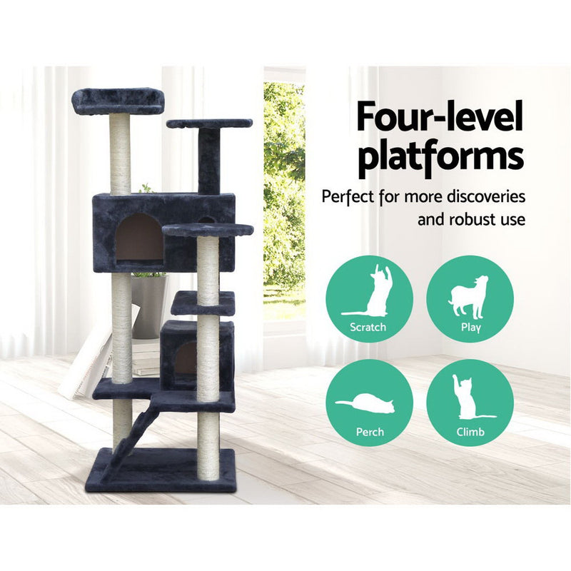 i.Pet Cat Tree 134cm Trees Scratching Post Scratcher Tower Condo House Furniture Wood Grey - Sale Now