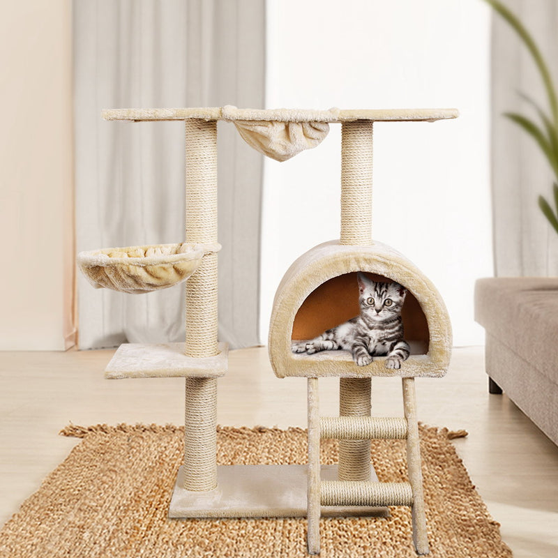 i.Pet Cat Tree 100cm Trees Scratching Post Scratcher Tower Condo House Furniture Wood Beige - Sale Now