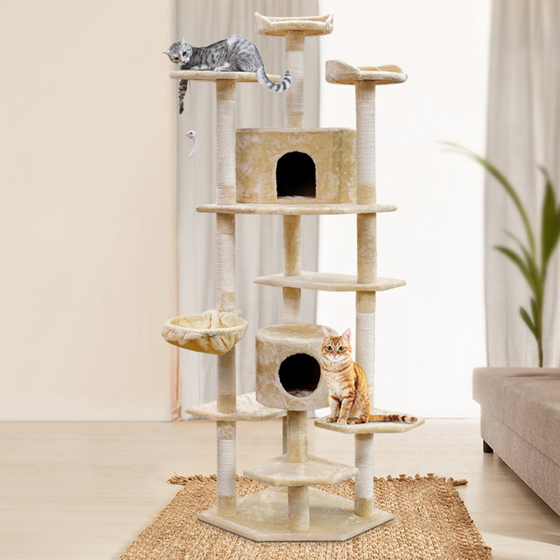 i.Pet Cat Tree 203cm Trees Scratching Post Scratcher Tower Condo House Furniture Wood Beige - Sale Now
