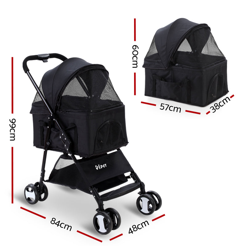 i.Pet Pet Stroller Dog Carrier Foldable Pram 3 IN 1 Middle Size Black - Sale Now