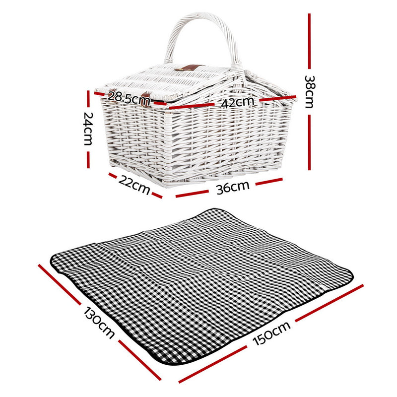 Alfresco 2 Person Picnic Basket Baskets White Deluxe Outdoor Corporate Blanket Park - Sale Now