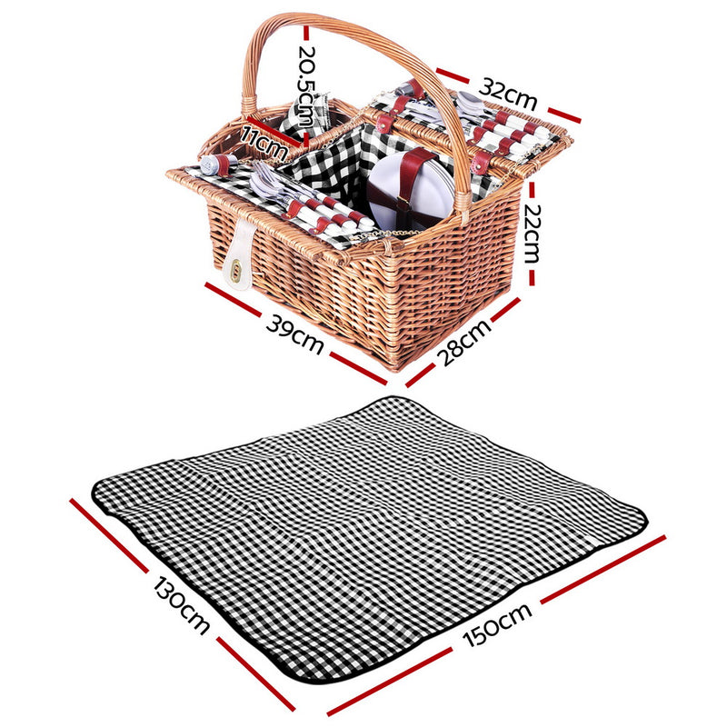 Alfresco Picnic Basket 4 Person Baskets Outdoor Insulated Blanket Deluxe - Sale Now