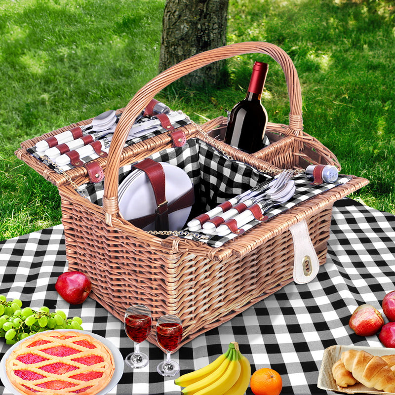 Alfresco Picnic Basket 4 Person Baskets Outdoor Insulated Blanket Deluxe - Sale Now