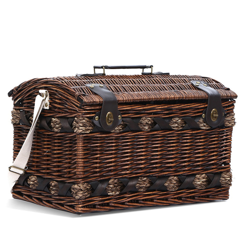 Alfresco 4 Person Wicker Picnic Basket Baskets Outdoor Insulated Gift Blanket - Sale Now