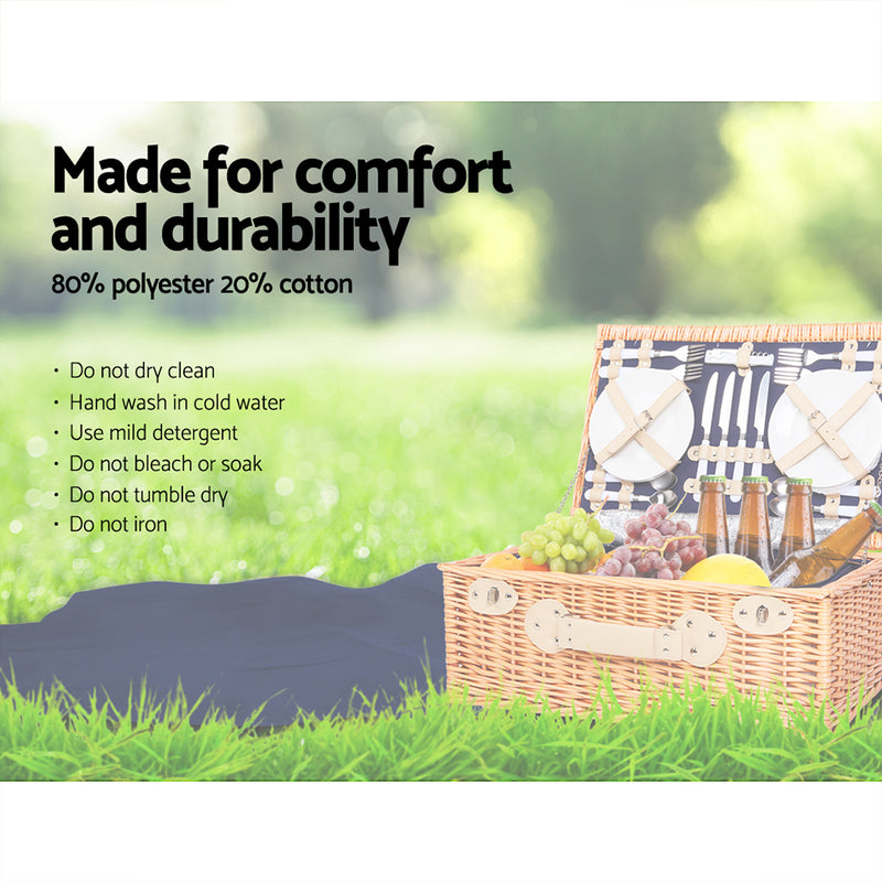 Alfresco 4 Person Picnic Basket Baskets Blue Deluxe Outdoor Corporate Blanket Park - Sale Now