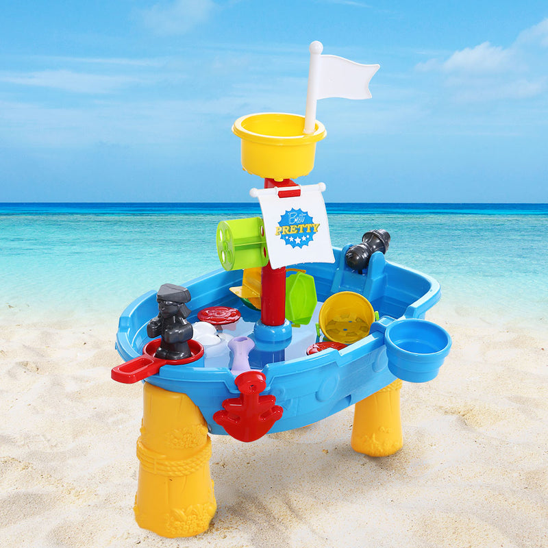 Keezi Kids Beach Sand and Water Toys Outdoor Table Pirate Ship Childrens Sandpit - Sale Now