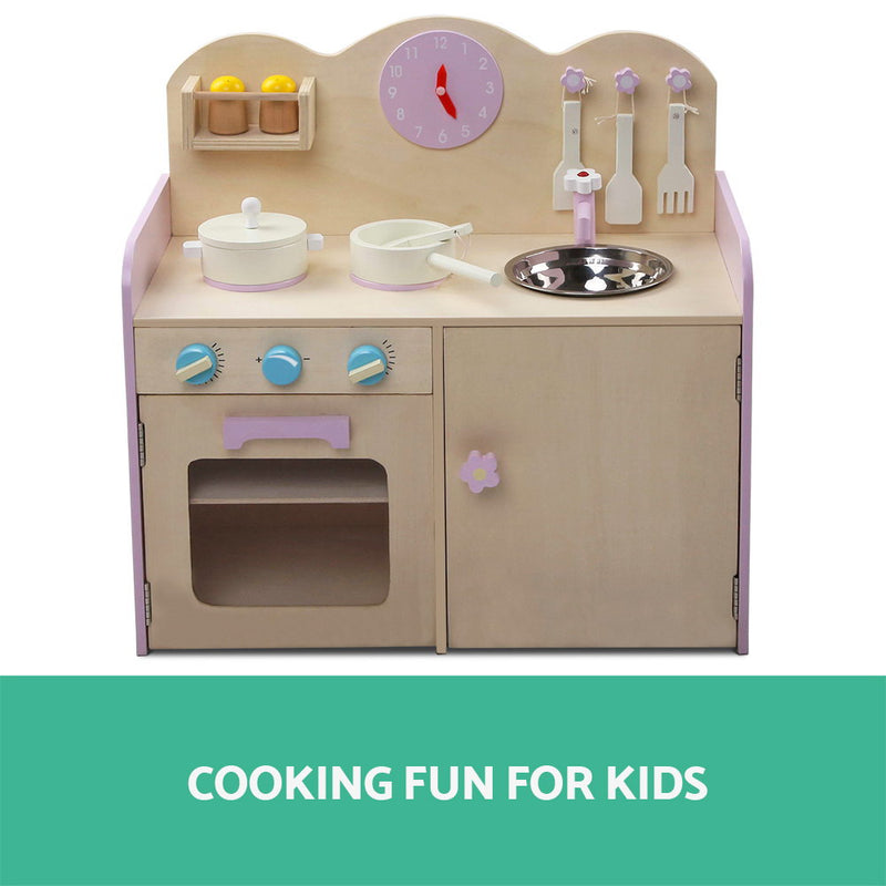 Keezi Kids Wooden Kitchen Play Set - Natural & Pink - Sale Now