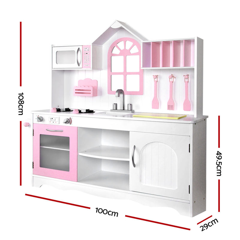Keezi Kids Wooden Kitchen Play Set - White & Pink - Sale Now