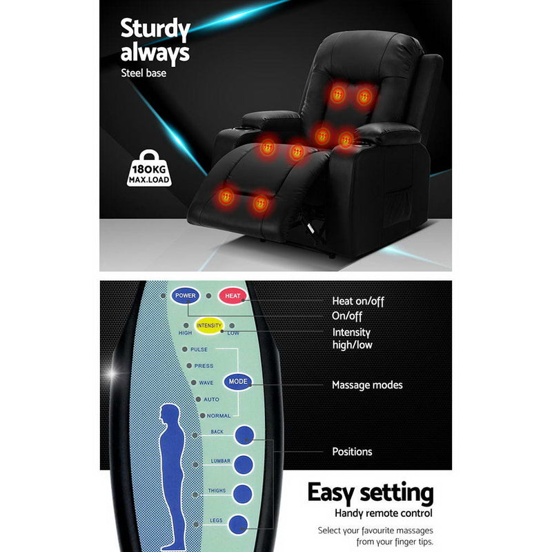 Artiss Electric Massage Chair Recliner Luxury Lounge Sofa Armchair Heat Leather - Sale Now