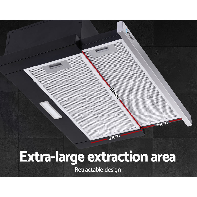 Devanti Rangehood Range Hood Stainless Steel Slide Out Kitchen Canopy 60cm 600mm Black - Sale Now