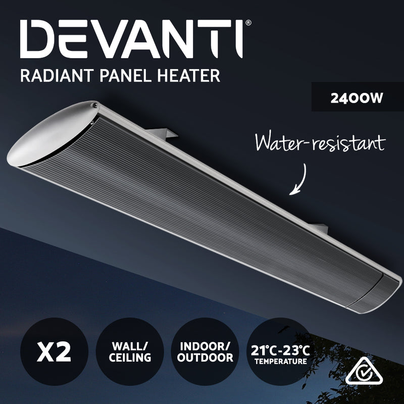 Devanti 2x 2400W Electric Infared Radiant Strip Heater Panel Heat Bar Outdoor - Sale Now