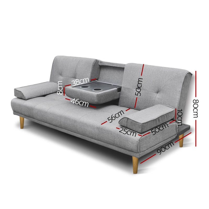Artiss 3 Seater Fabric Sofa Bed - Grey - Sale Now