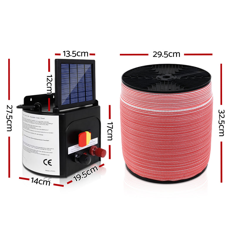 Giantz Electric Fence Energiser 5km Solar Power Charger Set + 2000m Tape - Sale Now