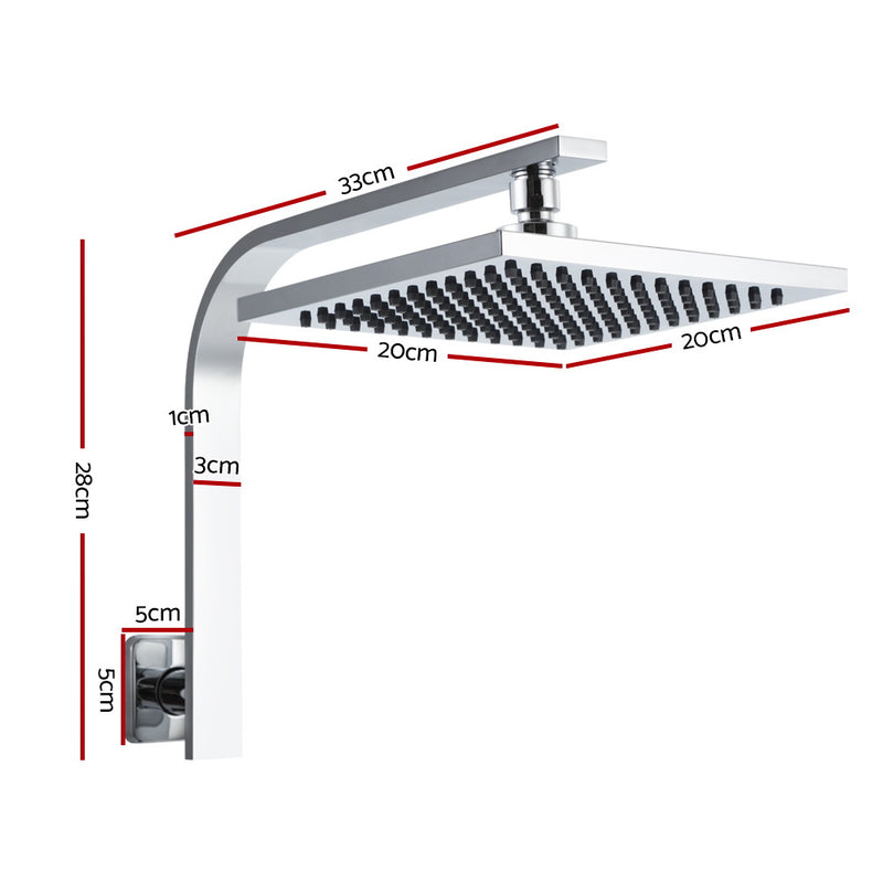 Cefito WElS 8'' Rain Shower Head Set Square High Pressure Wall Arm DIY Chrome - Sale Now
