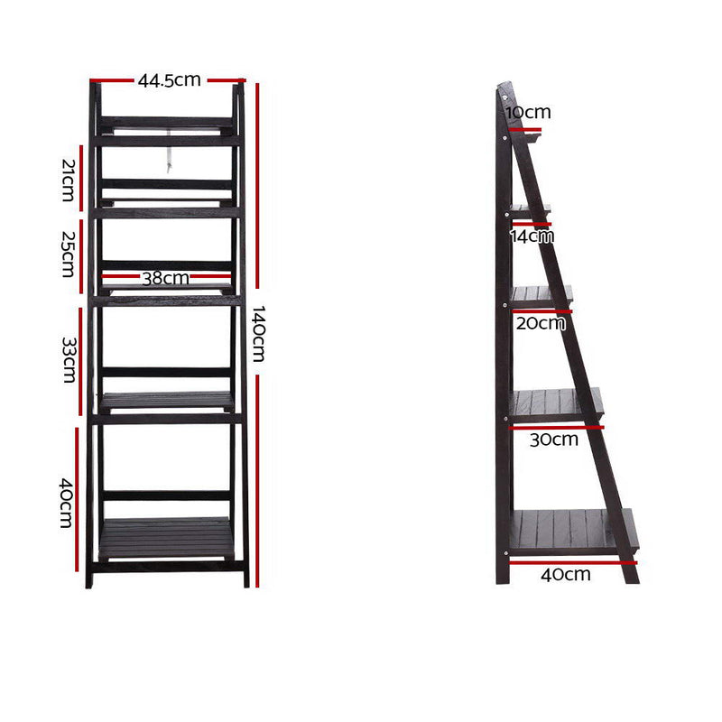 Artiss Display Shelf 5 Tier Wooden Ladder Stand Storage Book Shelves Rack Coffee - Sale Now