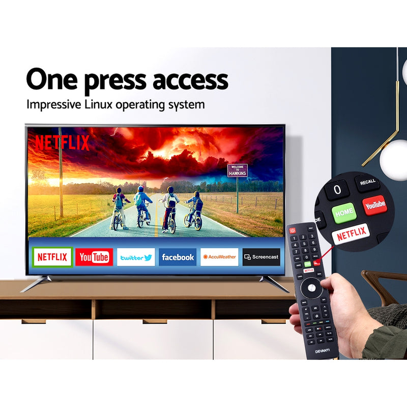 Devanti LED Smart TV 65" Inch 4K UHD HDR LCD TV Slim Thin Screen Netflix YouTube - Sale Now