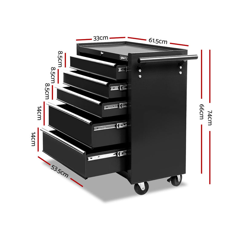 Giantz 5 Drawer Mechanic Tool Box Storage Trolley - Black - Sale Now