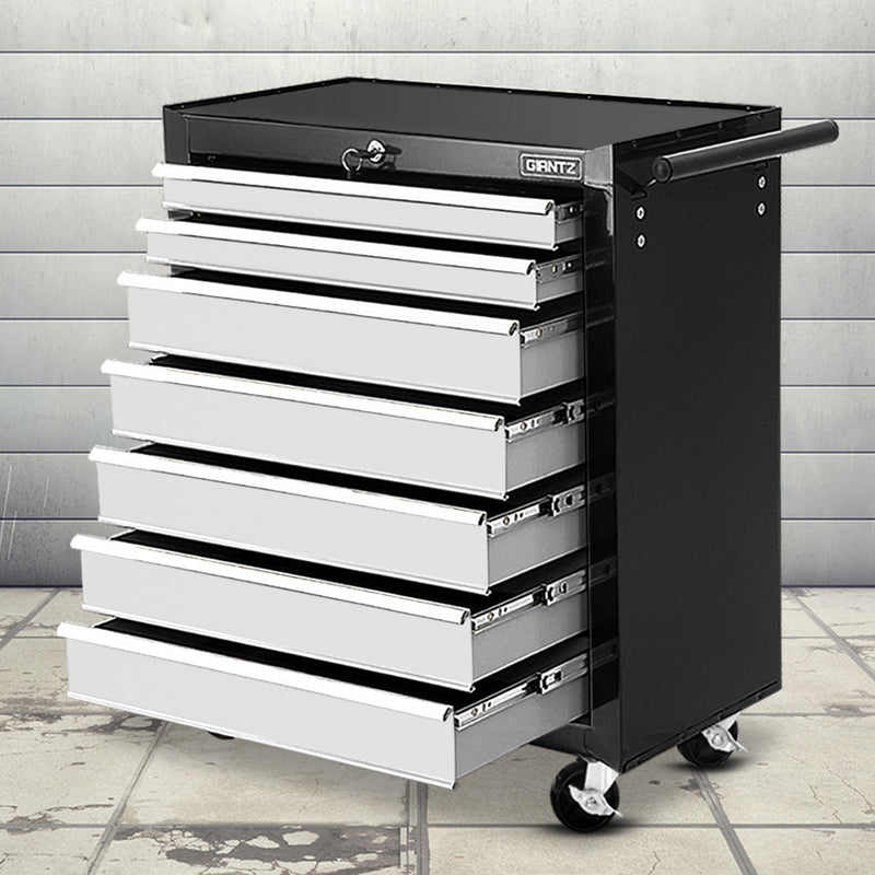 Giantz Tool Chest and Trolley Box Cabinet 7 Drawers Cart Garage Storage Black and Silver - Sale Now