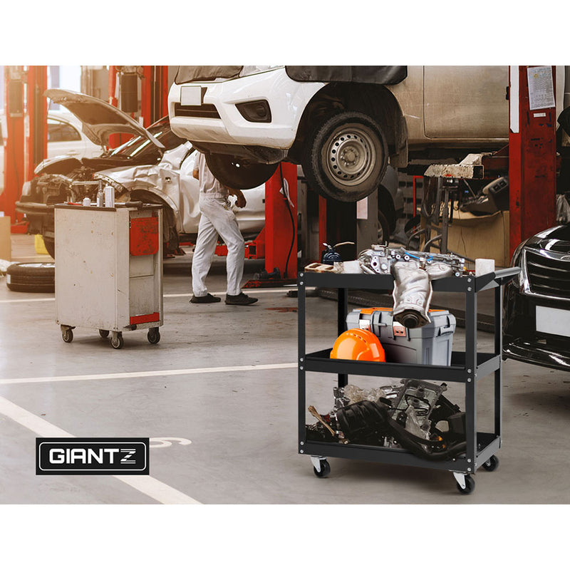 Giantz Tool Cart 3 Tier Parts Steel Trolley Mechanic Storage Organizer Black - Sale Now