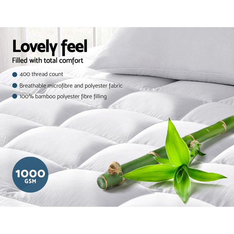 Giselle Queen Mattress Topper Bamboo Fibre Pillowtop Protector - Sale Now