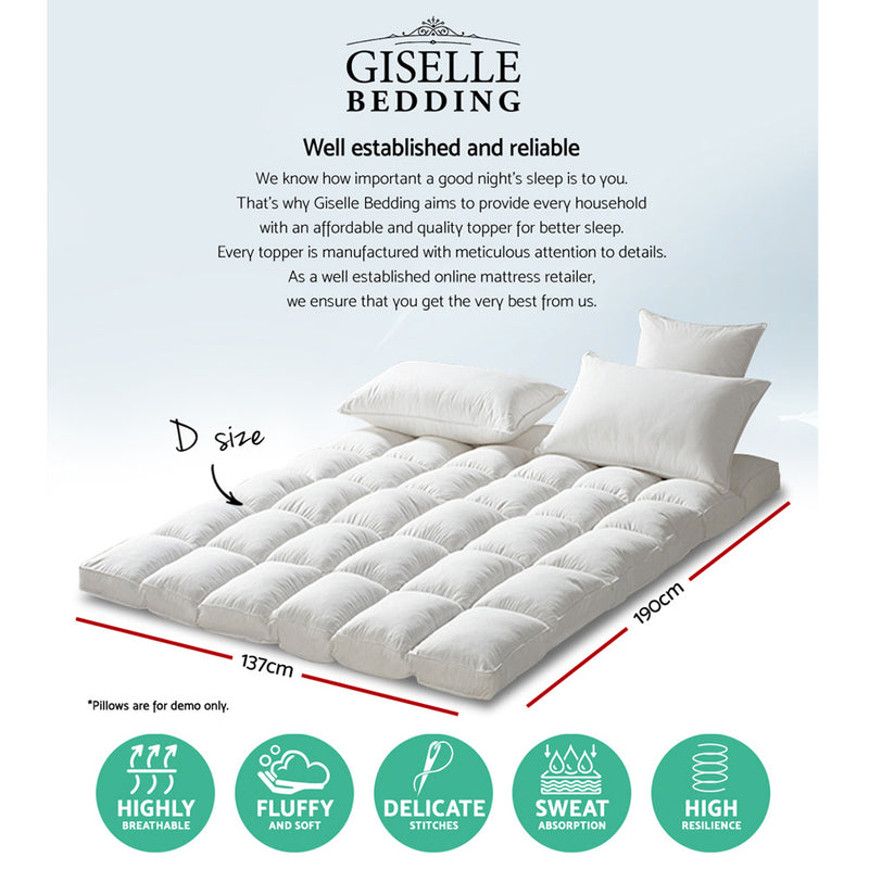 Giselle Double Mattress Topper Pillowtop 1000GSM Microfibre Filling Protector - Sale Now