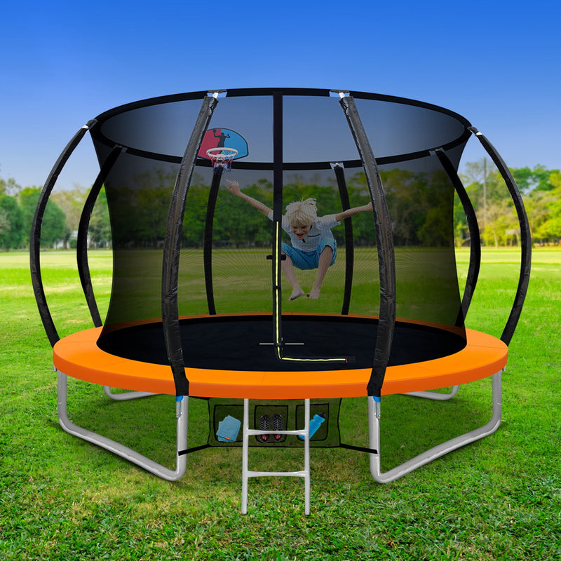Everfit 10FT Trampoline Round Trampolines With Basketball Hoop Kids Present Gift Enclosure Safety Net Pad Outdoor Orange - Sale Now