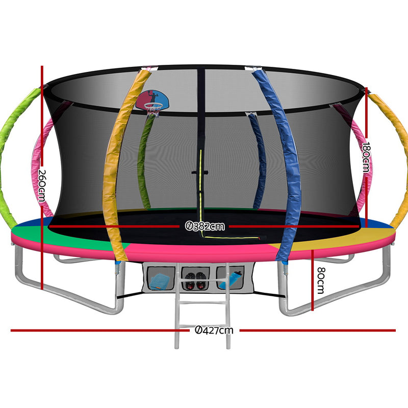 Everfit 14FT Trampoline Round Trampolines With Basketball Hoop Kids Present Gift Enclosure Safety Net Pad Outdoor Multi-coloured - Sale Now