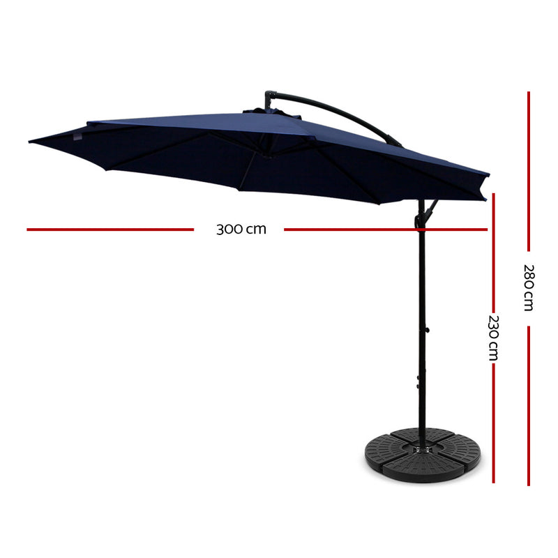 Instahut 3M Umbrella with 48x48cm Base Outdoor Umbrellas Cantilever Sun Beach Garden Patio Navy - Sale Now