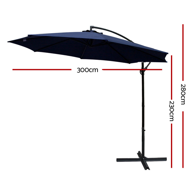 Instahut 3M Cantilevered Outdoor Umbrella - Navy - Sale Now
