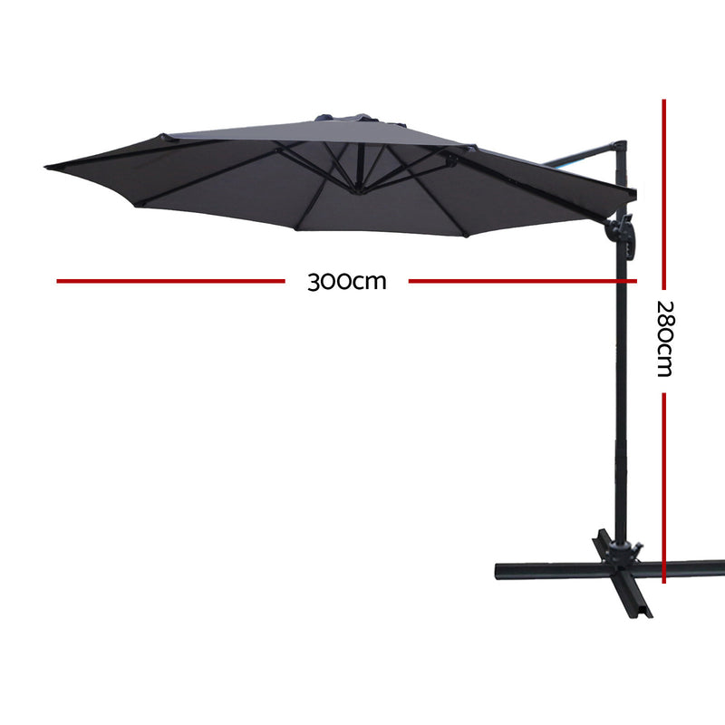 Instahut 3M Roma Outdoor Furniture Garden Umbrella 360 Degree Charcoal - Sale Now