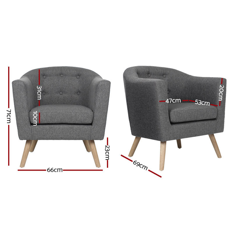 Artiss ADORA Armchair Tub Chair Single Accent Armchairs Sofa Lounge Fabric Grey - Sale Now