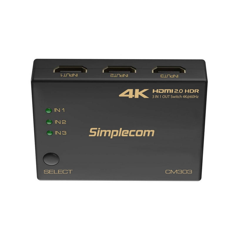 Simplecom CM303 Ultra HD 3 Way HDMI Switch 3 IN 1 OUT Splitter 4K@60Hz - Sale Now
