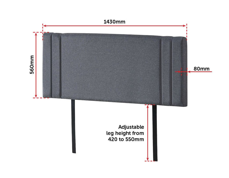 Linen Fabric Double Bed Deluxe Headboard Bedhead - Grey - Sale Now