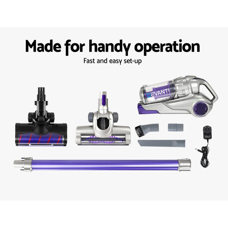 Devanti Cordless Handstick Vacuum Cleaner - Grey and Purple - Sale Now