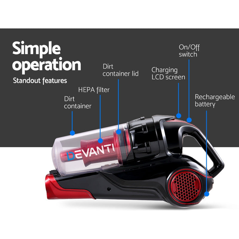 Devanti Cordless Handstick Vacuum Cleaner - Black and Red - Sale Now