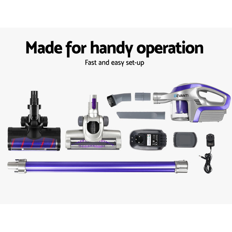 Devanti Cordless 150W Handstick Vacuum Cleaner - Purple and Grey - Sale Now