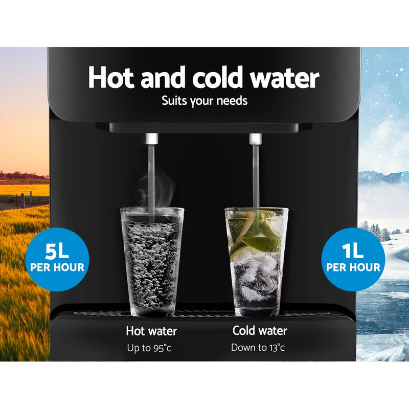 Devanti Water Cooler Dispenser Mains Bottle Stand Hot Cold Tap Office Black - Sale Now