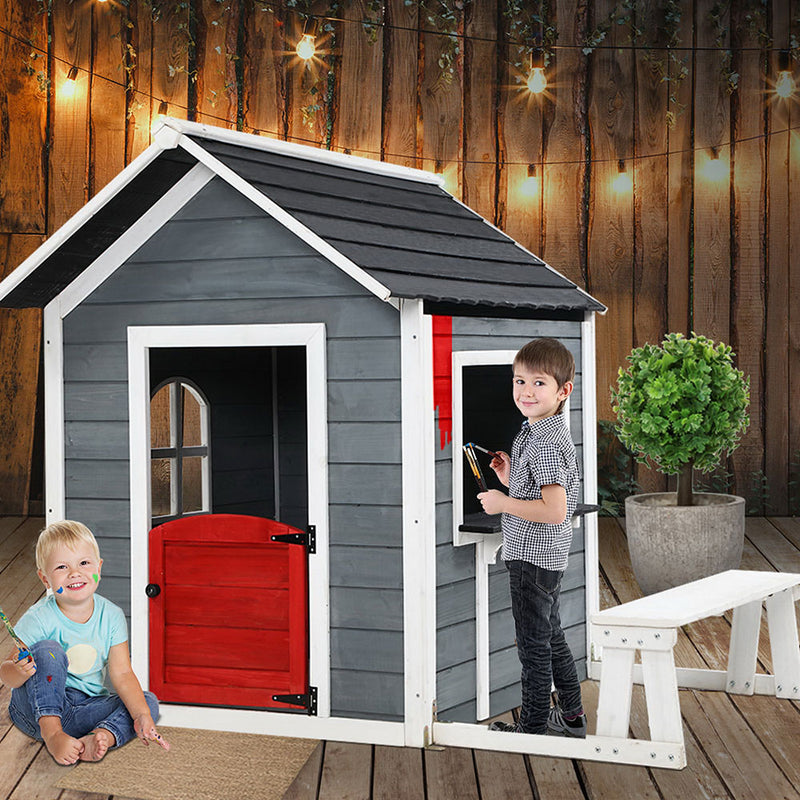Kids Cubby House Outdoor Pretend Play Bench Wooden Playhouse Childrens - Sale Now
