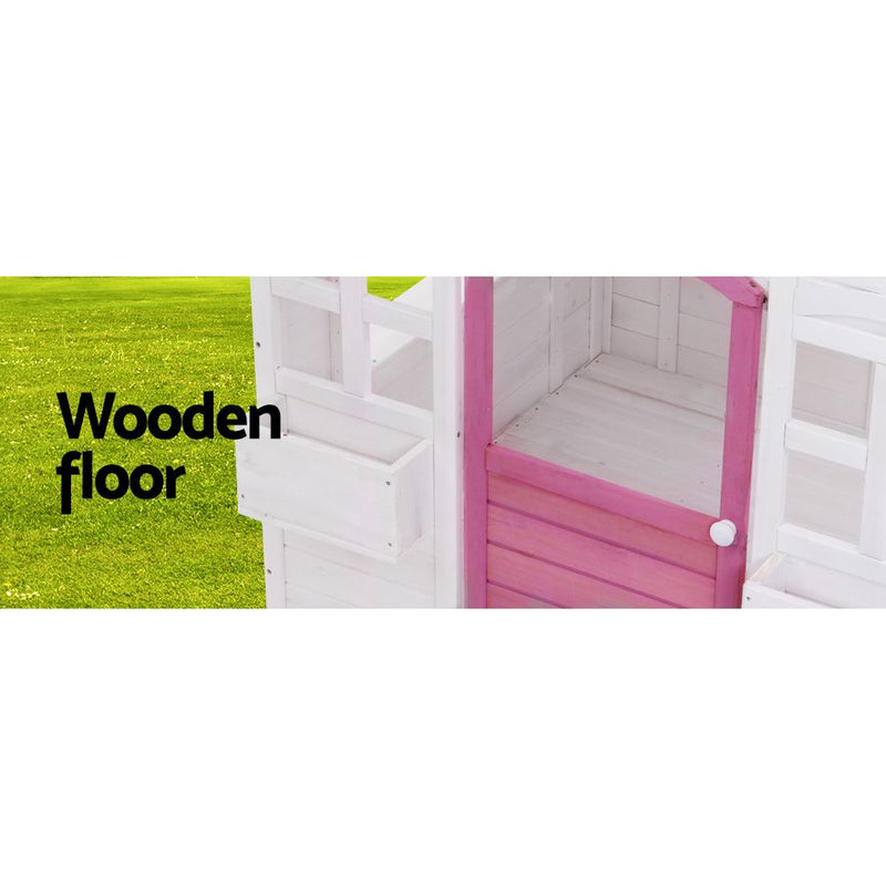 Kids Wooden Cubby House with Floor Outdoor Childrens Pretend Play - Sale Now