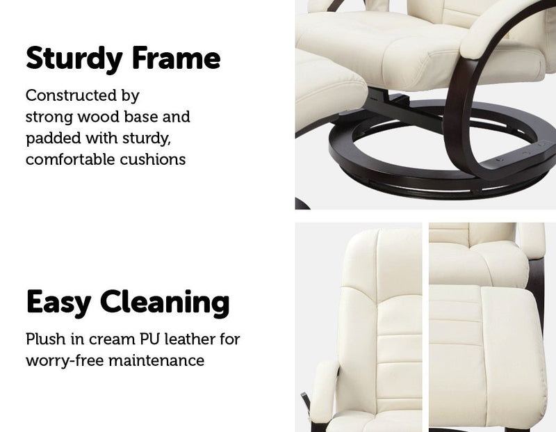 PU Leather Massage Chair Recliner Ottoman Lounge Remote - Sale Now