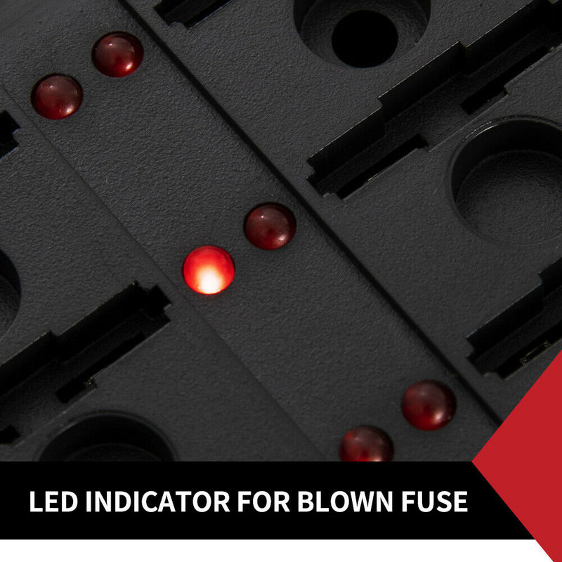 10 Way Blade Fuse Block Holder W/Led Indicator Light 12V 24V Car Marine 20 Fuses - Sale Now