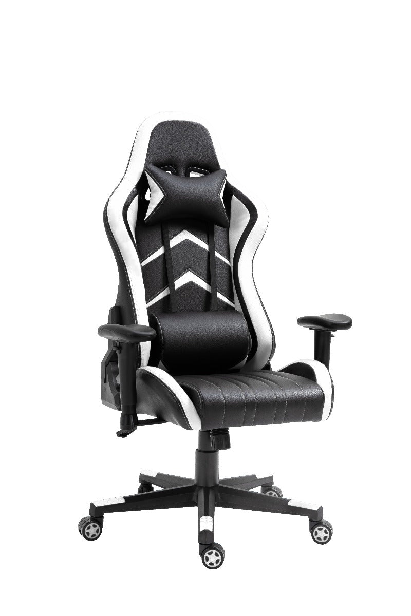 Gaming Chair Office Chair Computer PU Executive Racing Recliner Backrest Armrest White